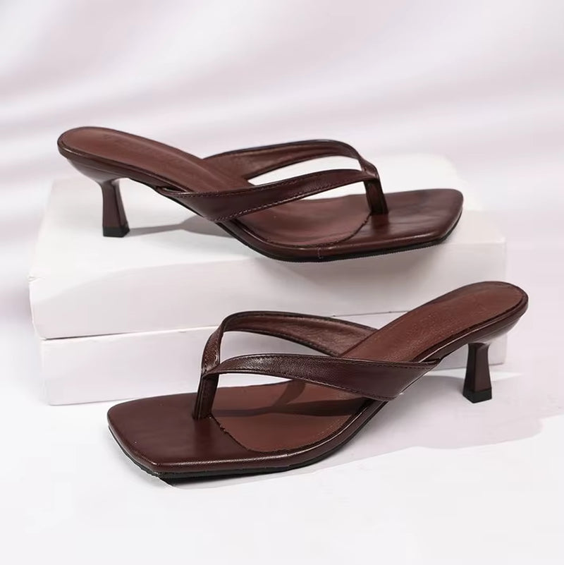 528-1 in Stock Hot Selling Cross-Border Sexy French Style Square Toe High Heels Summer Outdoor New Square Toe Thong Sandals